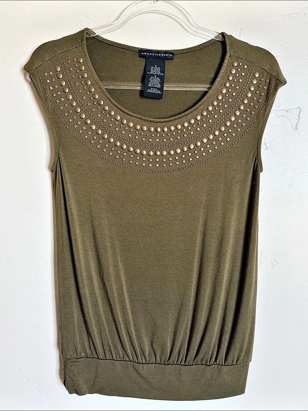 Grace Elements Embellished Olive Tank Top Size Small Like New